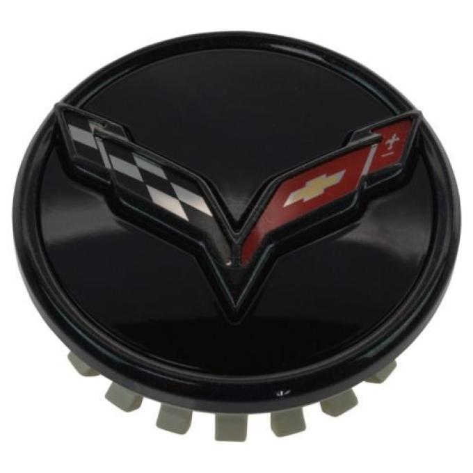 Corvette Grand Sport Wheel Center Cap, Crossed Flags, Carbon Flash, 2014-2019