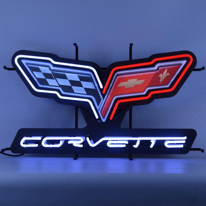 Neonetics Standard Size Neon Signs, Corvette C6 Flags Neon Sign with Backing