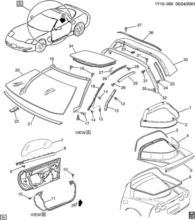 Corvette Coupe Rear Hatch Window Seal, Front Secondary Seal, 1997-1998