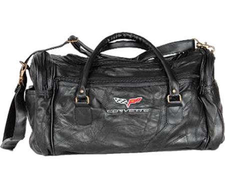 Corvette Leather Road Trip Bag With C6 Embroidered Emblem