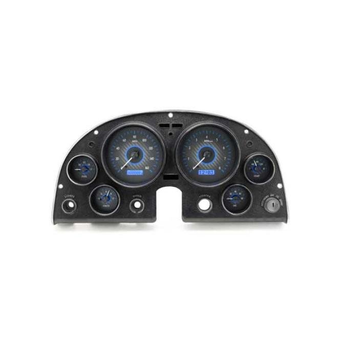 Corvette C2 VHX Series Digital Dash With Satin Alloy Style Face And Blue Display, 1963-1967