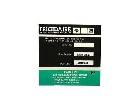 Corvette Air Conditioning Compressor Decal, Green/Black, 1974-1976