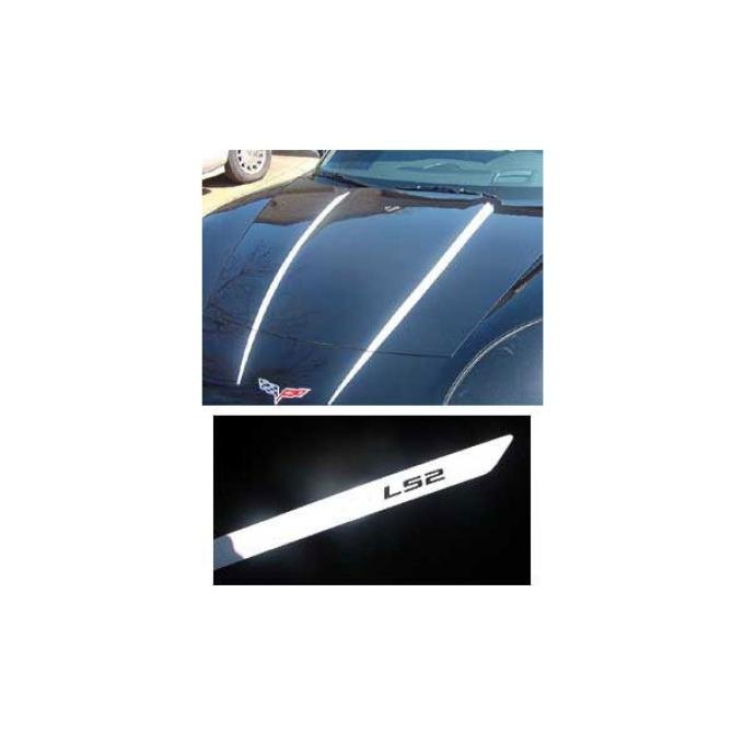Corvette Hood Stripe Decals, Black, LS2, 2005-2008