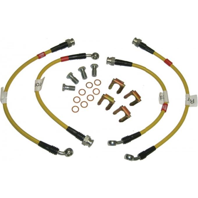 Corvette Brake Hose Set, Braided Stainless Steel, Yellow, 1984-1987