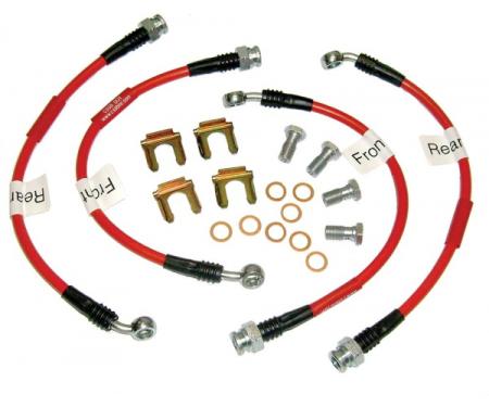 Corvette Brake Hose Set, Braided Stainless Steel, Red, 1963-1982
