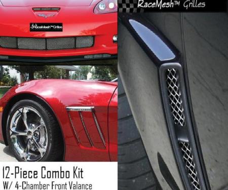 Corvette C6 Grand Sport Custom RaceMesh® 12-Piece Grille Combo Kit With Upgraded 4-Chamber Lower Valance, 2010-2013