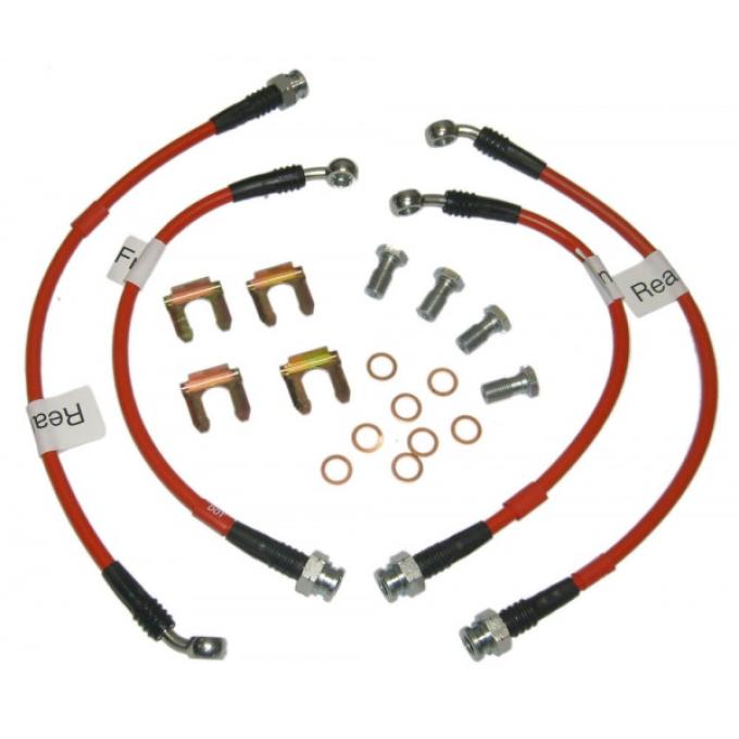 Corvette Brake Hose Set, Braided Stainless Steel, Red, 1984-1987