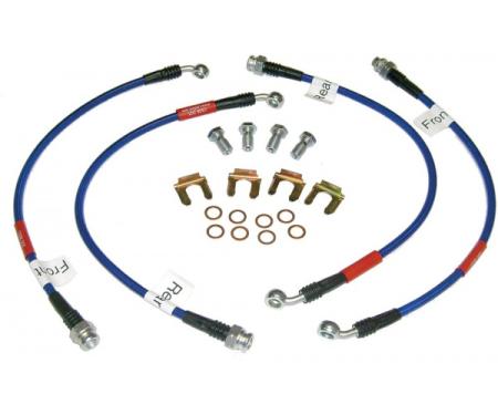 Corvette Brake Hose Set, Braided Stainless Steel, Blue, 1997-2004