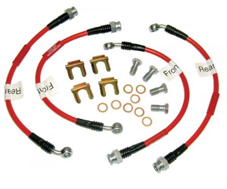 Corvette Brake Hose Set, Braided Stainless Steel, Red, 1988-1993