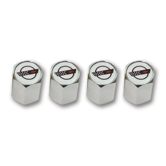 Corvette C4 Logo Valve Stem Caps, Chrome