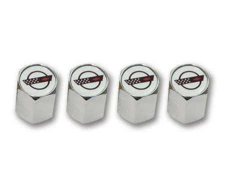 Corvette C4 Logo Valve Stem Caps, Chrome