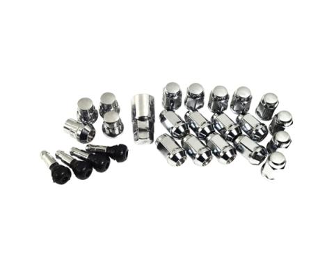 Corvette Chrome Wheel Lugnut, Locks, & Valve Stem Kit, 1984-2013