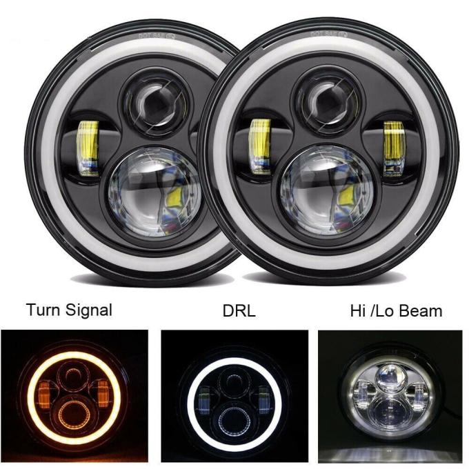 Redline Restomotive® 7 Inch Round LED with Halo Daytime Running Lamp and Turn Signals
