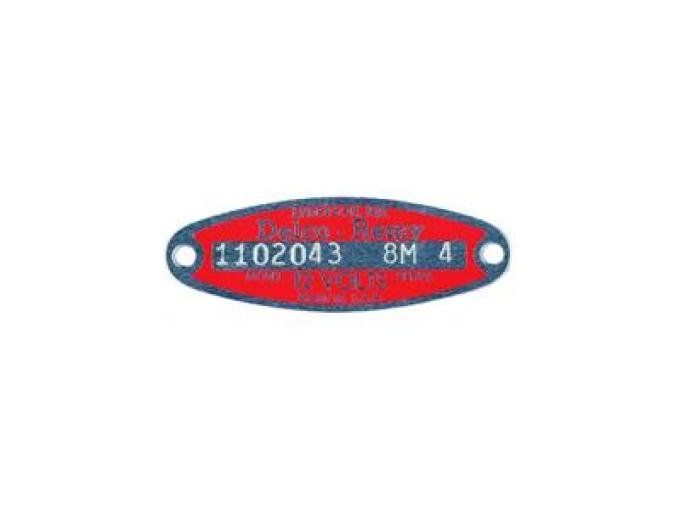 Corvette Generator Tag, with Generator Number & Date. 1953-1962