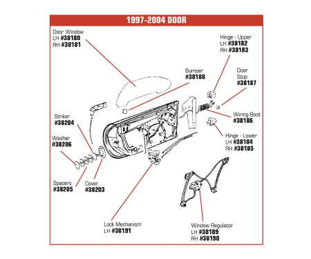 Corvette Door Window, Right, 1997-2004