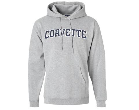 Hooded Sweatshirt Gray With Navy Corvette Lettering