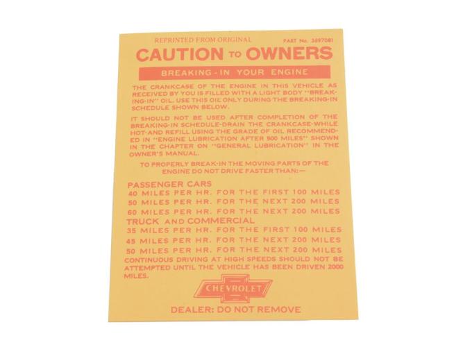 56-60 Engine Break In Card
