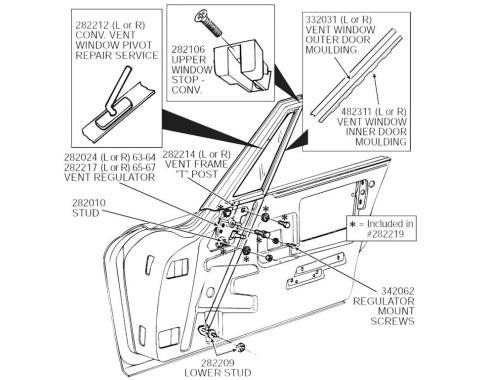 63-67 Vent Window Frame - Convertible T Post Left