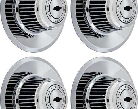 OER 4 Piece Tall Chrome Rally Wheel Derby Cap Set with Center Bow Tie *WR1012