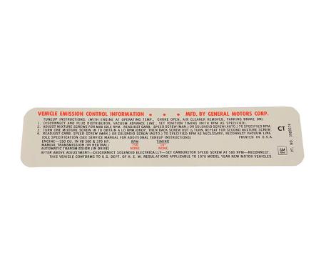 Corvette Label, Emission 370 HP LT-1, 1970