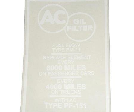 Corvette Decal, Oil Filter, 1956-1957